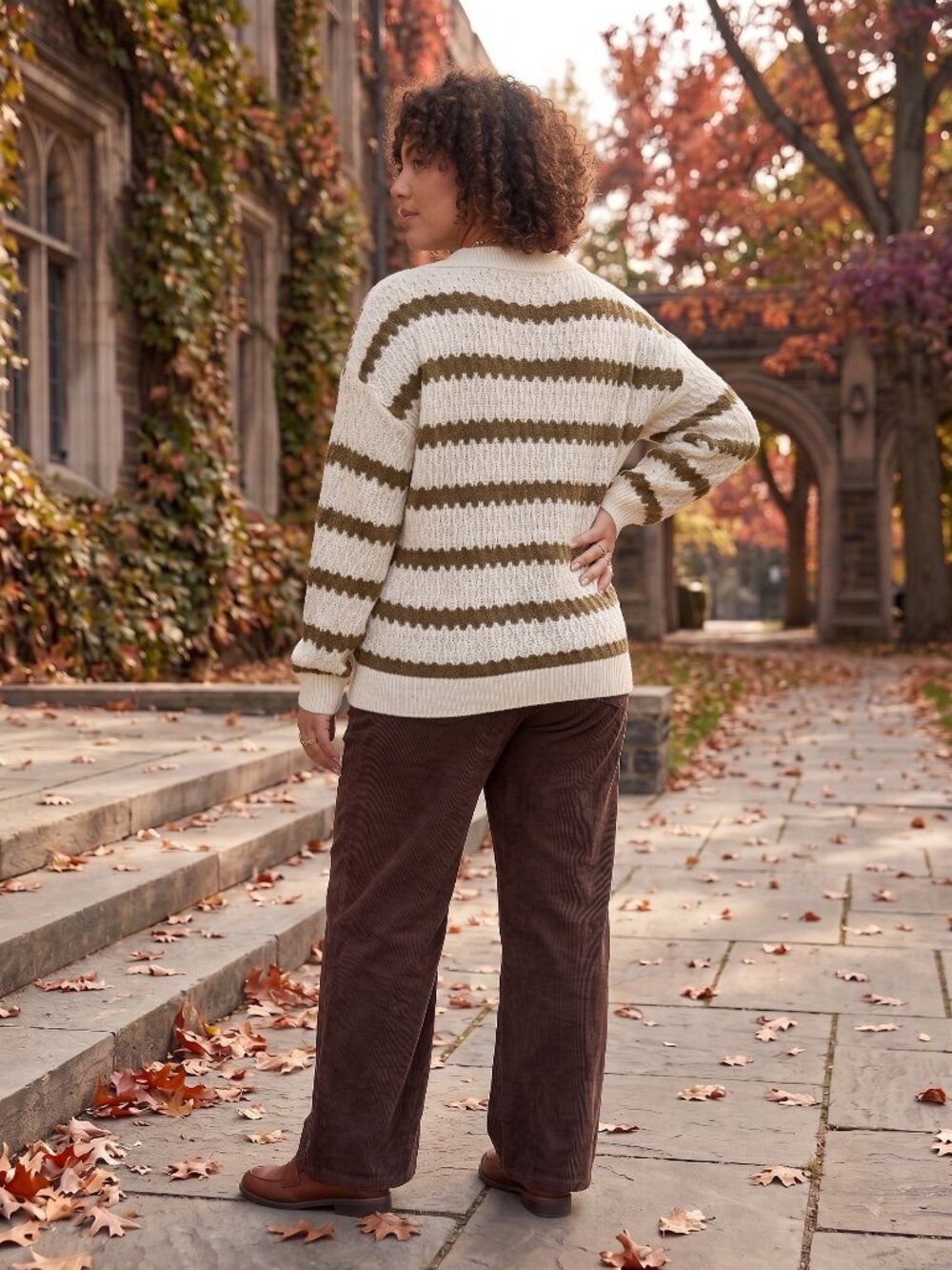 Striped Polo Collar Knit Pullover Sweater 1X Plus Cabincore Coastal Preppy - Picture 9 of 13